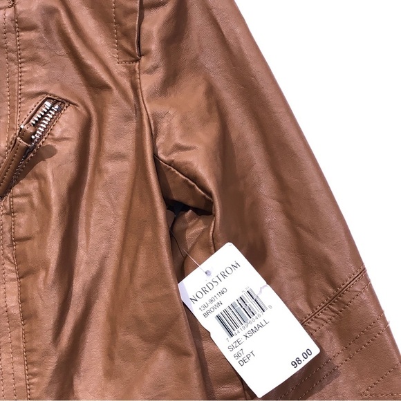BLANKNYC Brown Cropped Vegan Leather Moto Zippered Biker Jacket Women’s XS - Picture 4 of 10